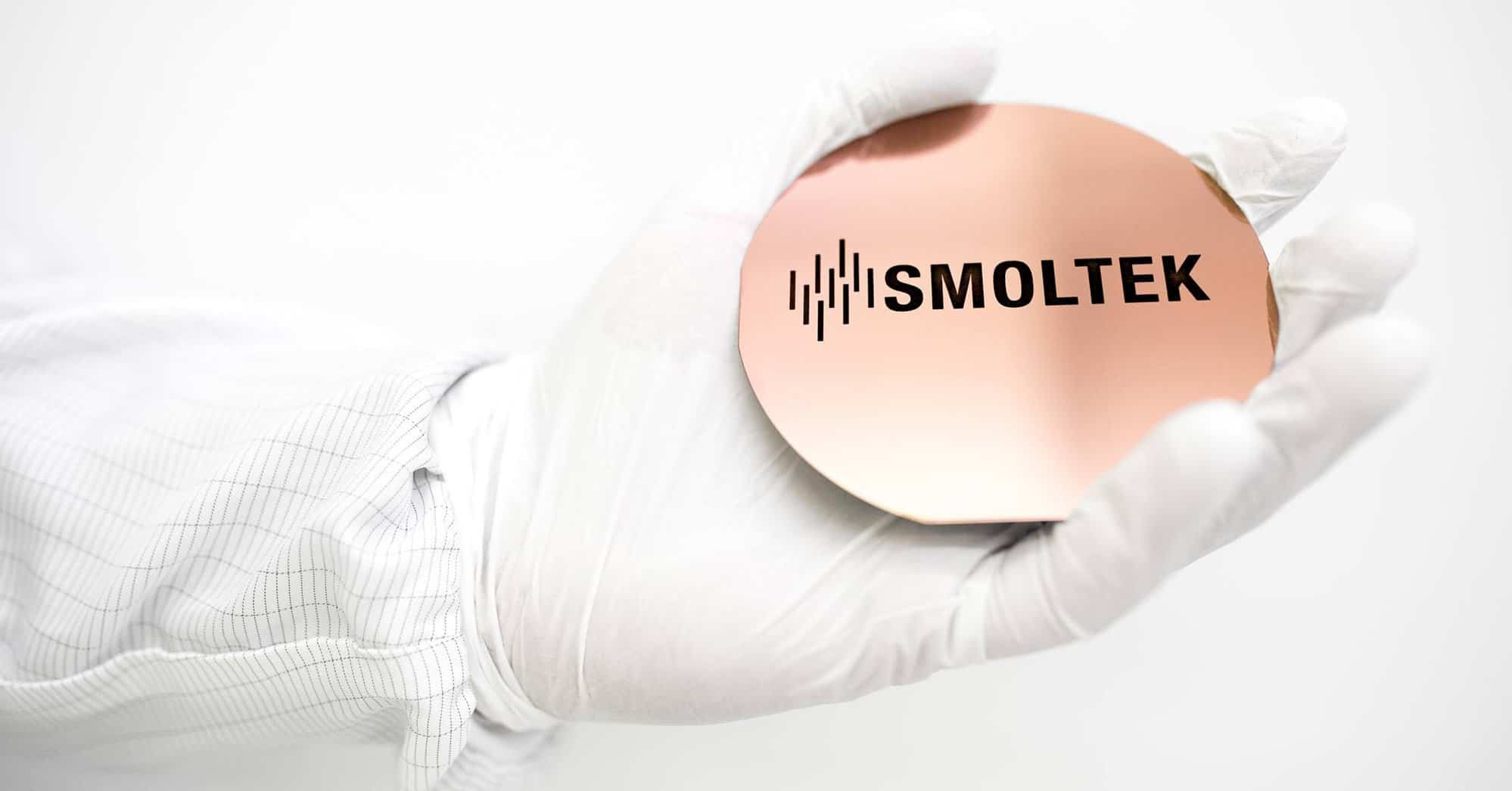 Hand held circular disc with Smoltek logo