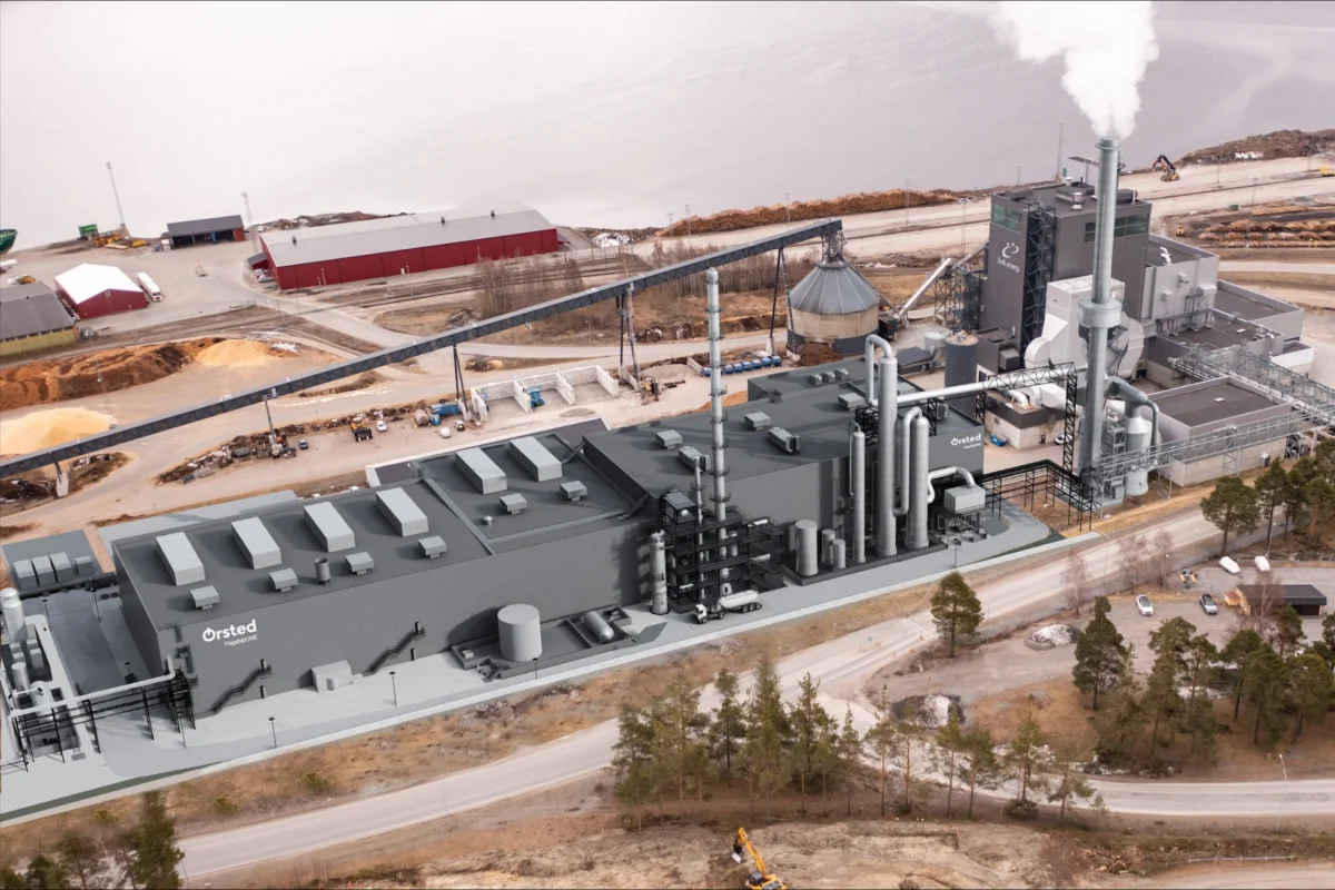 Concept image showing the FlagshipONE e-fuel plant that Liquid Wind is building in Örnsköldsvik, Sweden.