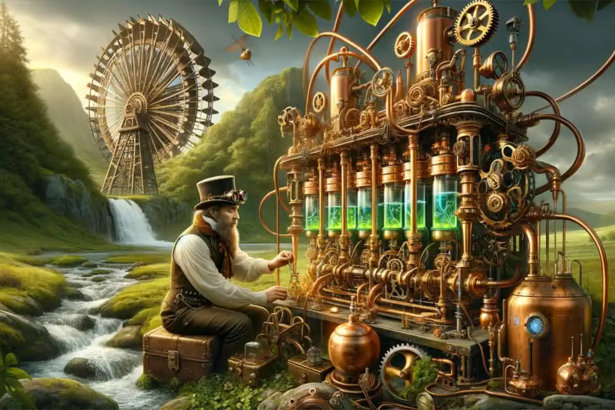 Genius Steampunk Scientist Developing Proton Exchange Membrane Water Electrolyzer