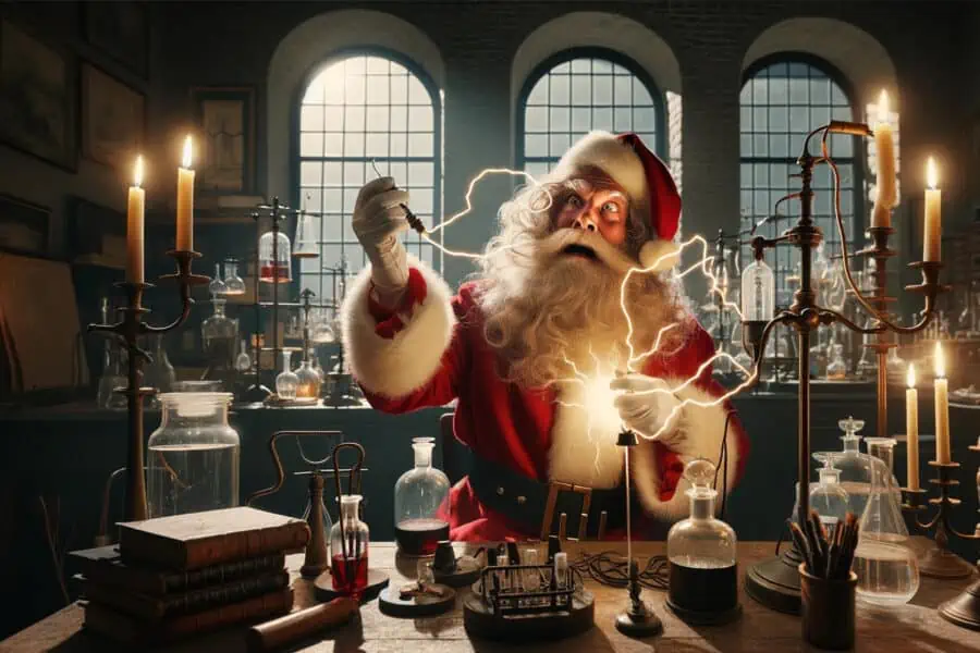 Santa Claus experiments with electricity